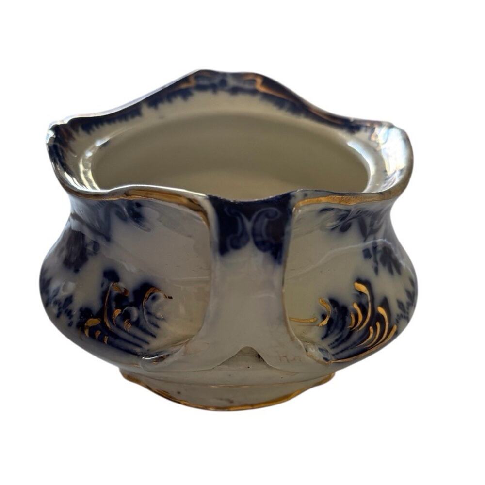 W.H Gridley & Co Blue Serving Bowl Vegetable Dish 2 Handle Antique Victorian - Picture 2 of 9